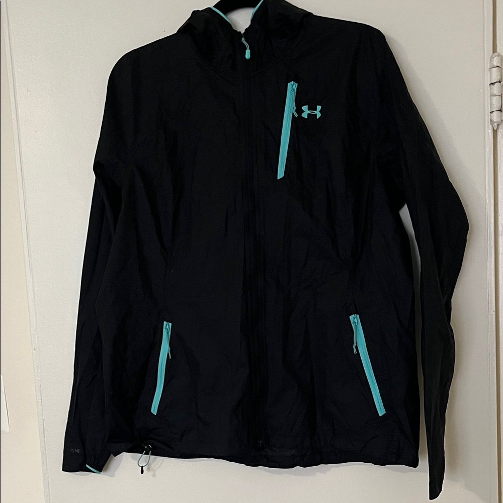 Under Armour Girl’s Black Rain Jacket with Teal Details